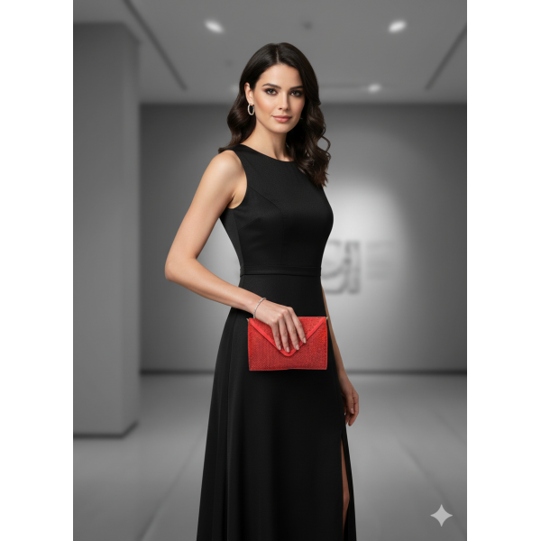 Evening Bag - Satin Envelope Clutch w/ Gradient Colored Beads - Red -BG-EBP2043RD